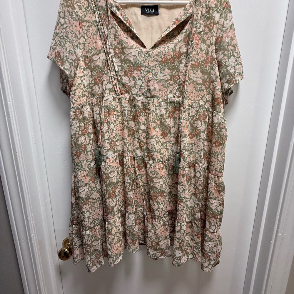 Vici Floral Print Women's Dress - Green and Pink